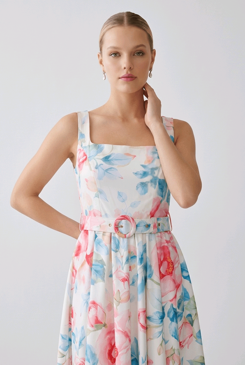 Floral Belted Maxi Dress | Elora Venecci