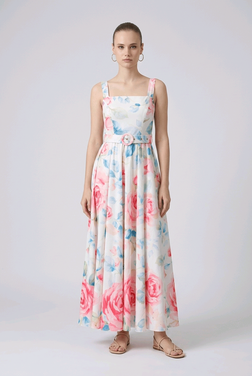 Floral Belted Maxi Dress | Elora Venecci