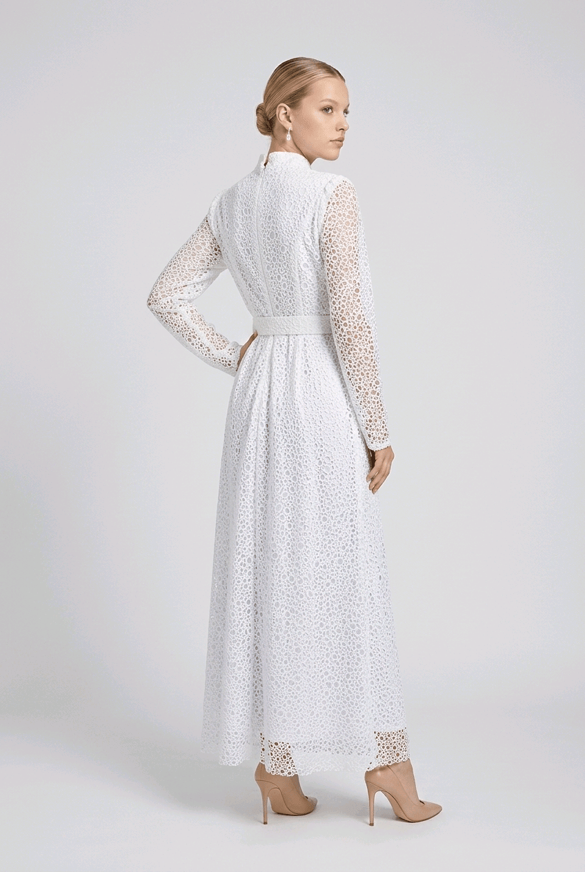 Belted Guipure Midi Dress | Elora Venecci