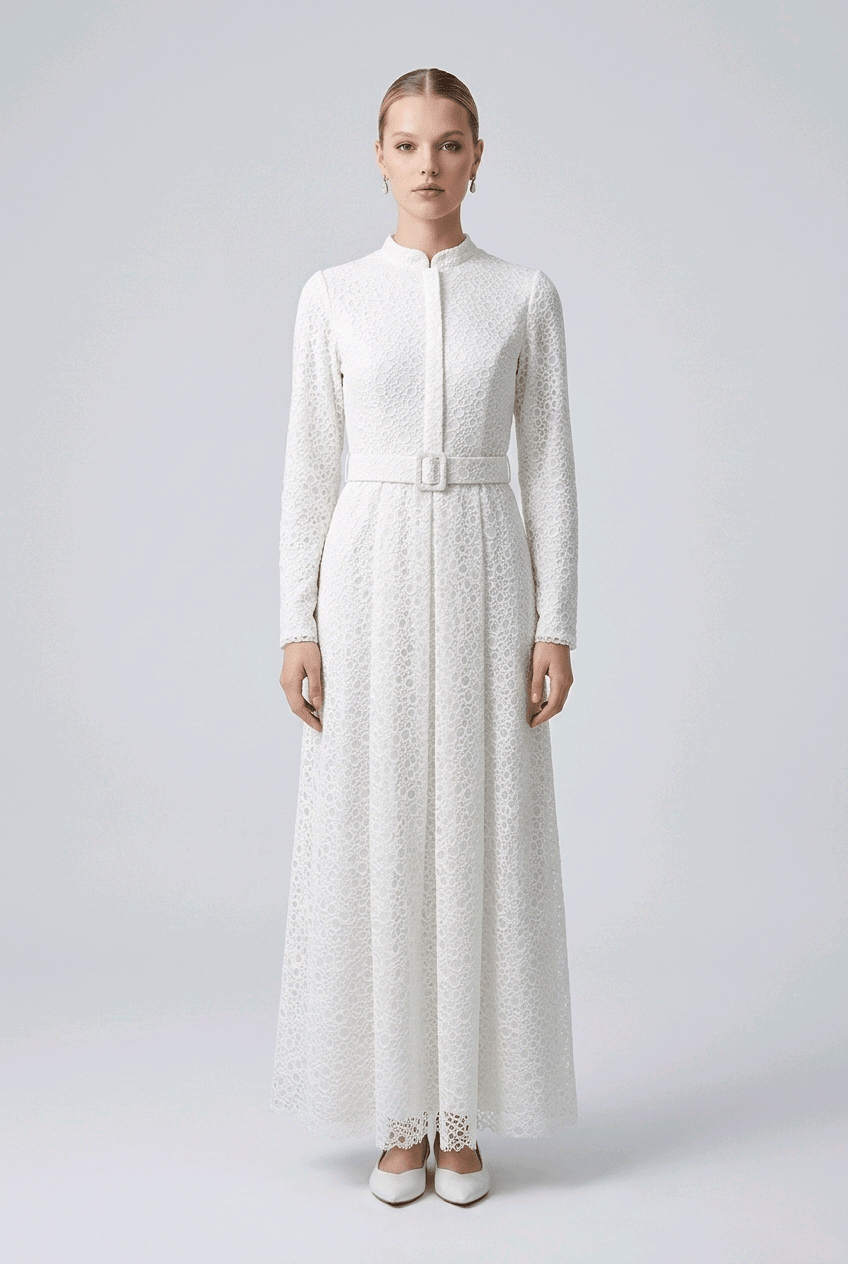 Belted Guipure Midi Dress | Elora Venecci