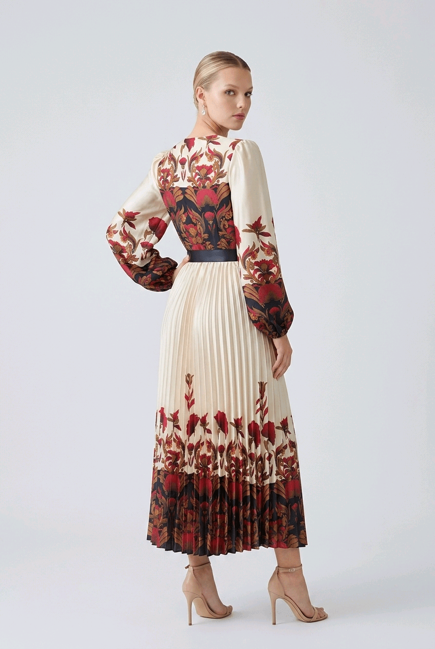 Pleated Floral Midi Dress | Elora Venecci