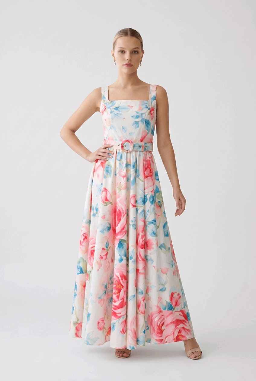 Floral Belted Maxi Dress | Elora Venecci