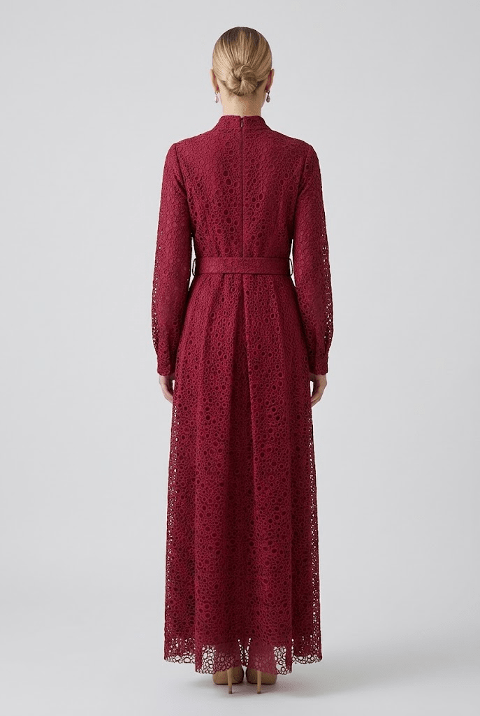 Belted Guipure Midi Dress | Elora Venecci