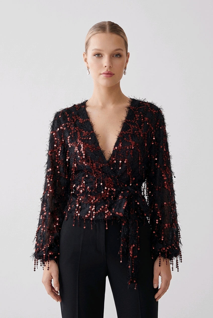 Fuzzy Sequin Blouse | Elora Venecci