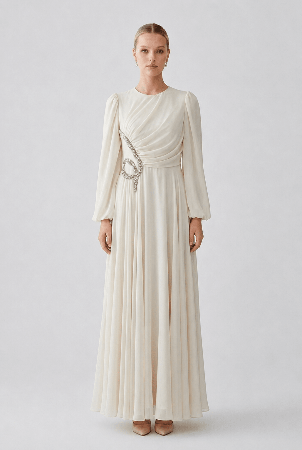 Chiffon Crystal Embellished Maxi Dress | Elora Venecci